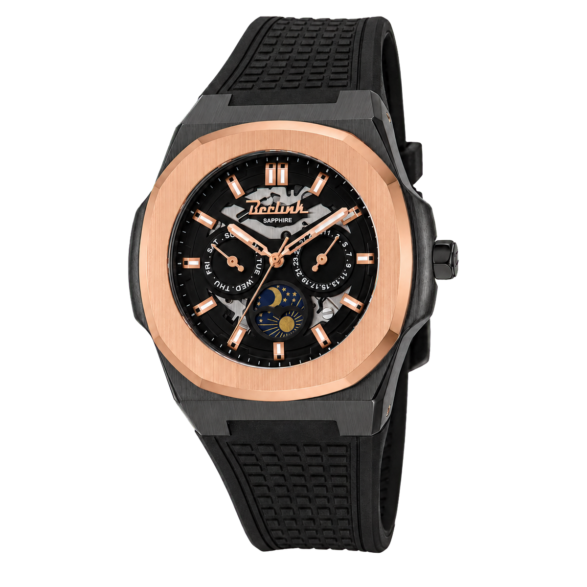 BK5052 black case rose gold bezel transparent PNG