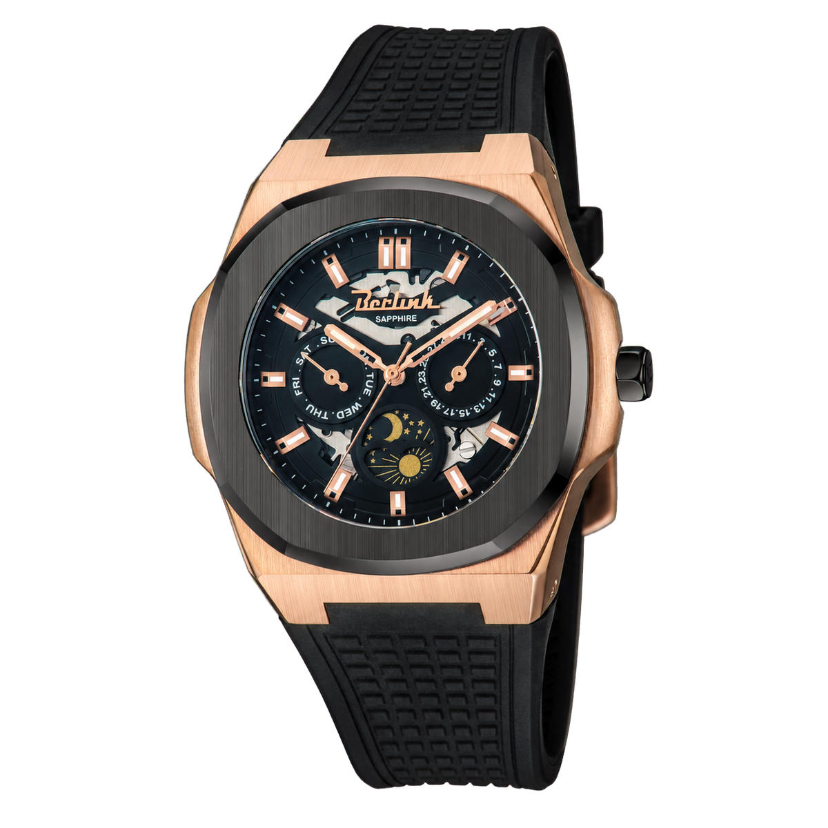 BK5052 rose gold case black bezel transparent PNG